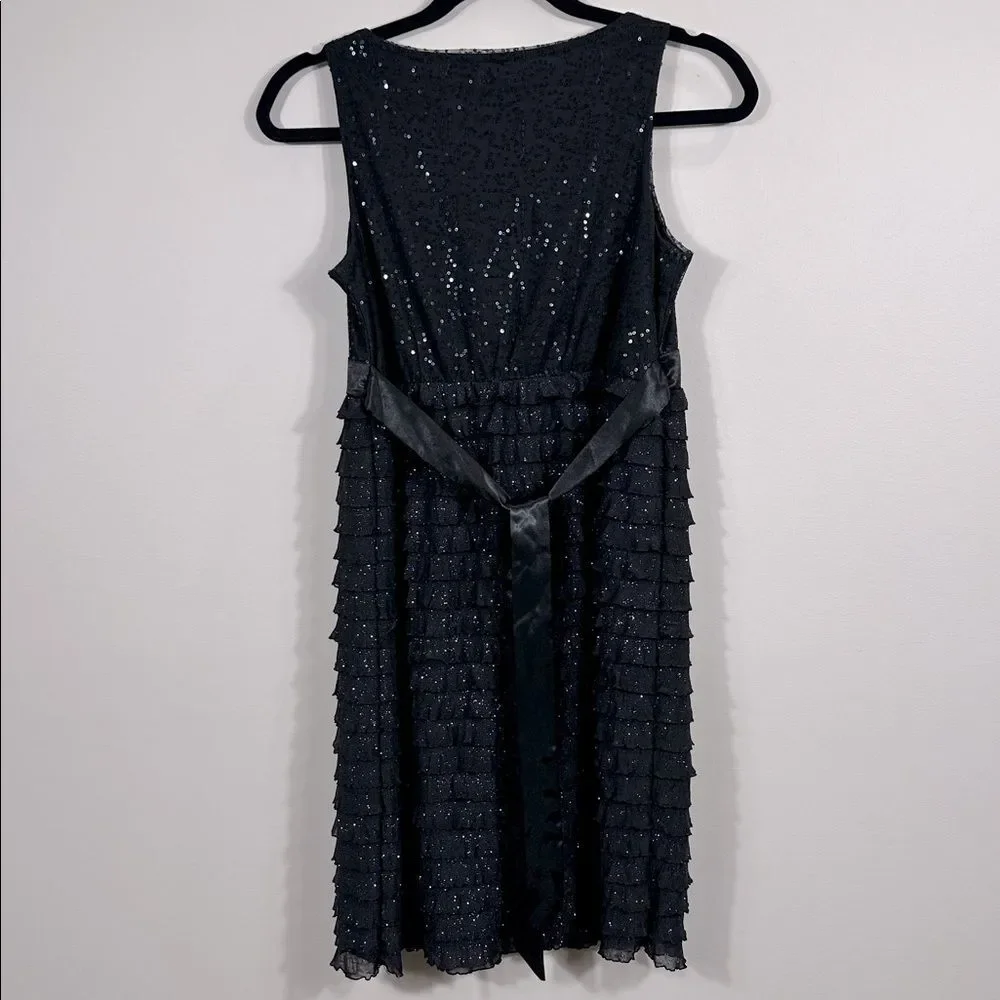 Justice Black Sequin Sparkle Tier Ruffle Party Holiday Sleeveless Dress Girls 16